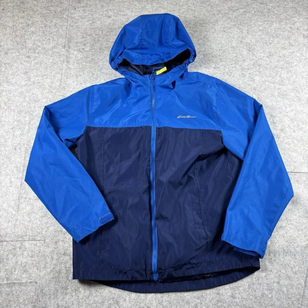 Eddie Bauer Youth Boys Large 14-16 Dual Full Zip Rain Jacket Windbreaker Blue